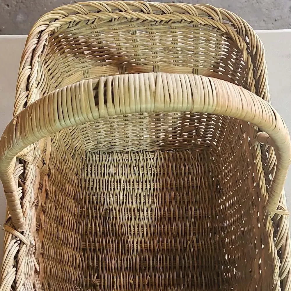 Vintage Handwoven Wicker Market Basket with Single Arched Handle